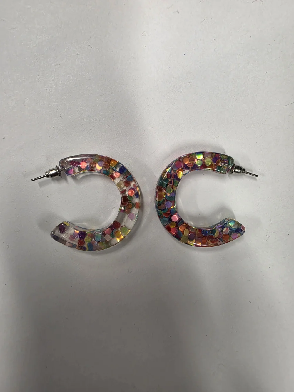 Chunky Multi Color Confetti Glitter Resin Hoop Earrings Clear Acrylic Statement